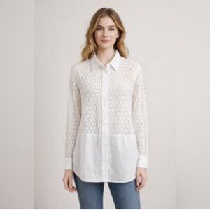 Equipment La Femme White Lace Eyelet Blouse